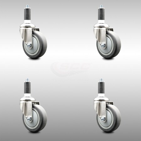 Service Caster 4 Inch 316SS Thermoplastic Rubber Swivel 1-3/8 Inch Expanding Stem Caster Set SCC-SS316EX20S414-TPRB-138-4